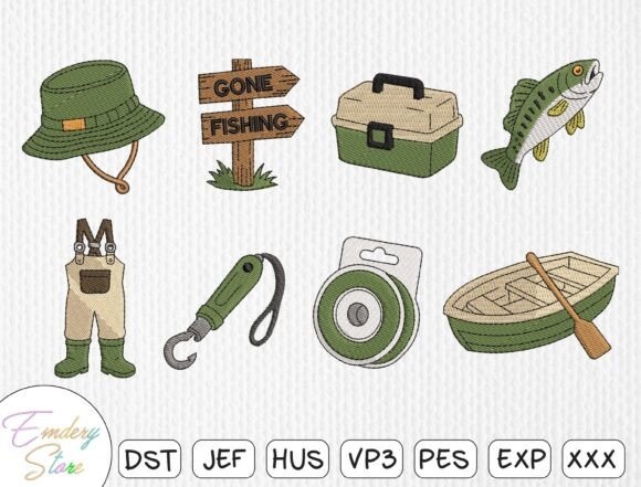 Download Fishing &amp; Angler Embroidery Design Set - Sign Collection