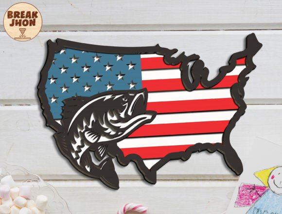 Download Largemouth Bass Map American Flag Sign - Sign Collection