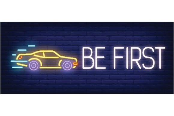 Download Be First Neon Sign. Automobile on Brick - Sign Collection